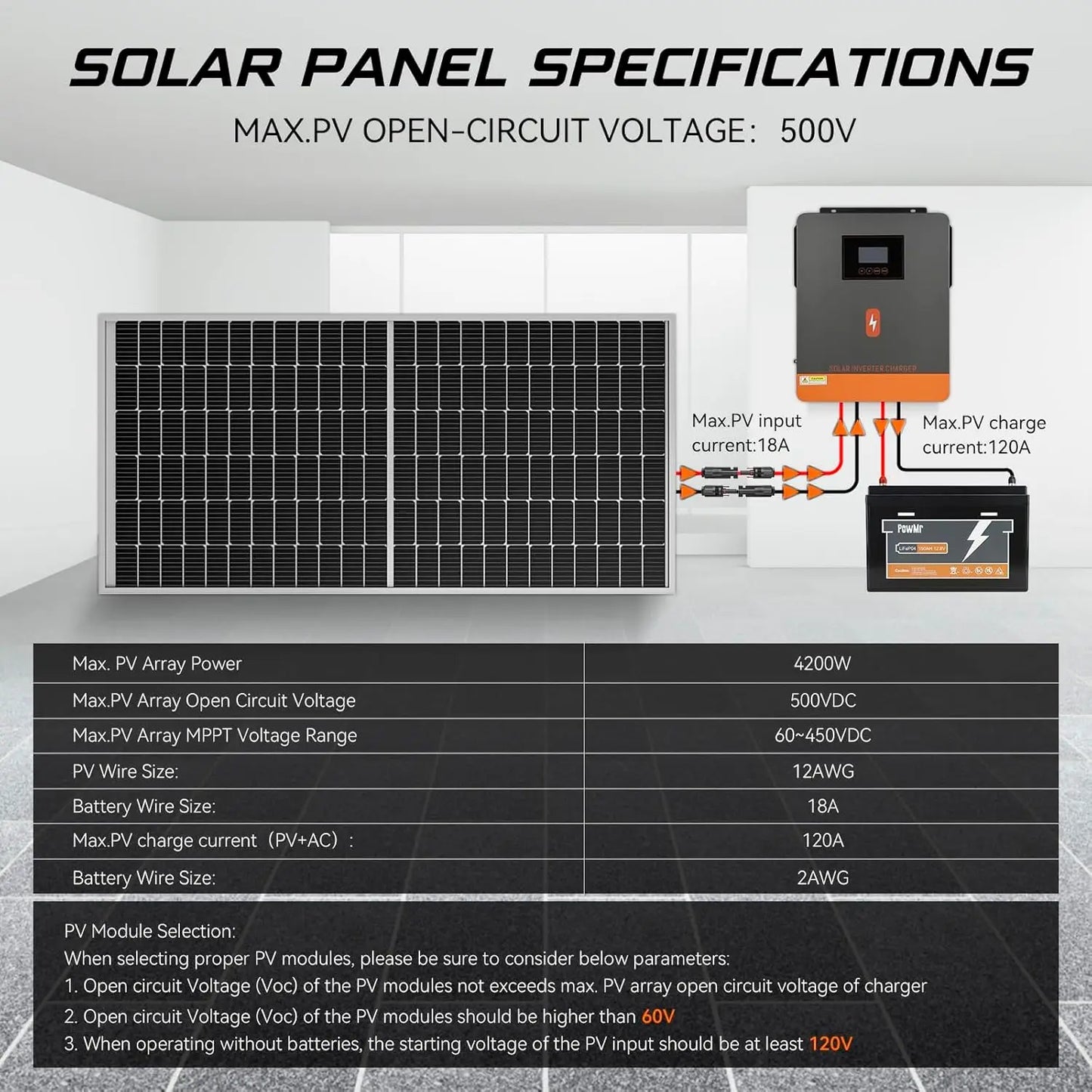 PowMr 3.6KW Hybrid Solar Inverter 24V 110V Off Grid Pure Sine Wave Inverter Single Phase with MPPT 120A Solar Battery Charger