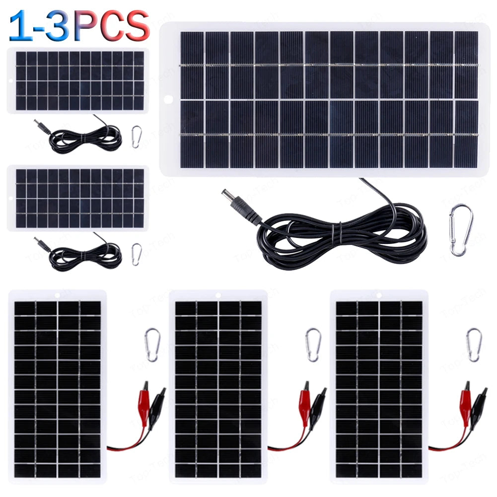 12V Solar Charger EVA Laminated 10W Solar Power Bank with DC Port Carabiner Emergency Solar Charger for 3.7V Battery/Garden Lamp
