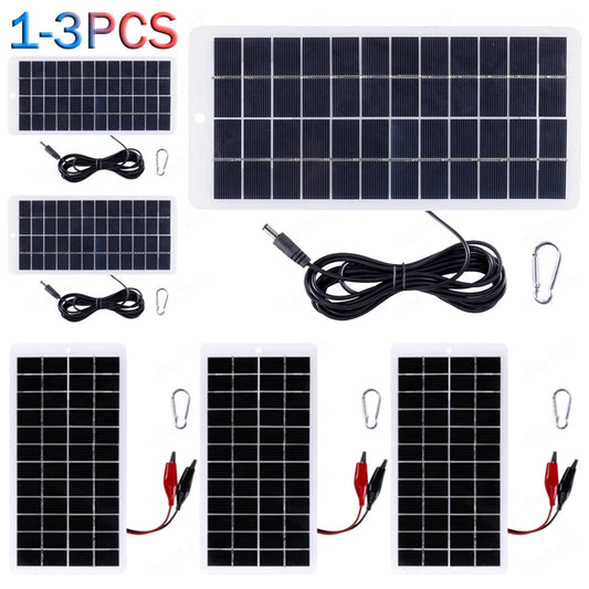 12V Solar Charger EVA Laminated 10W Solar Power Bank with DC Port Carabiner Emergency Solar Charger for 3.7V Battery/Garden Lamp