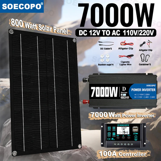 7000W Solar Power Kit 800W Panel 100A Controller 12V to110V/220V Inverter Battery Charger for Shed/Camping/Lighting Easy Install
