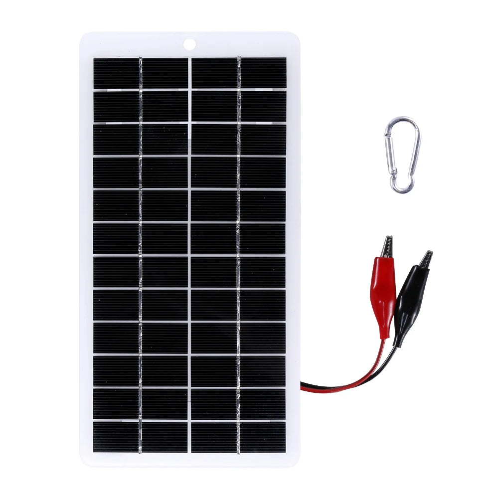 12V Solar Charger EVA Laminated 10W Solar Power Bank with DC Port Carabiner Emergency Solar Charger for 3.7V Battery/Garden Lamp