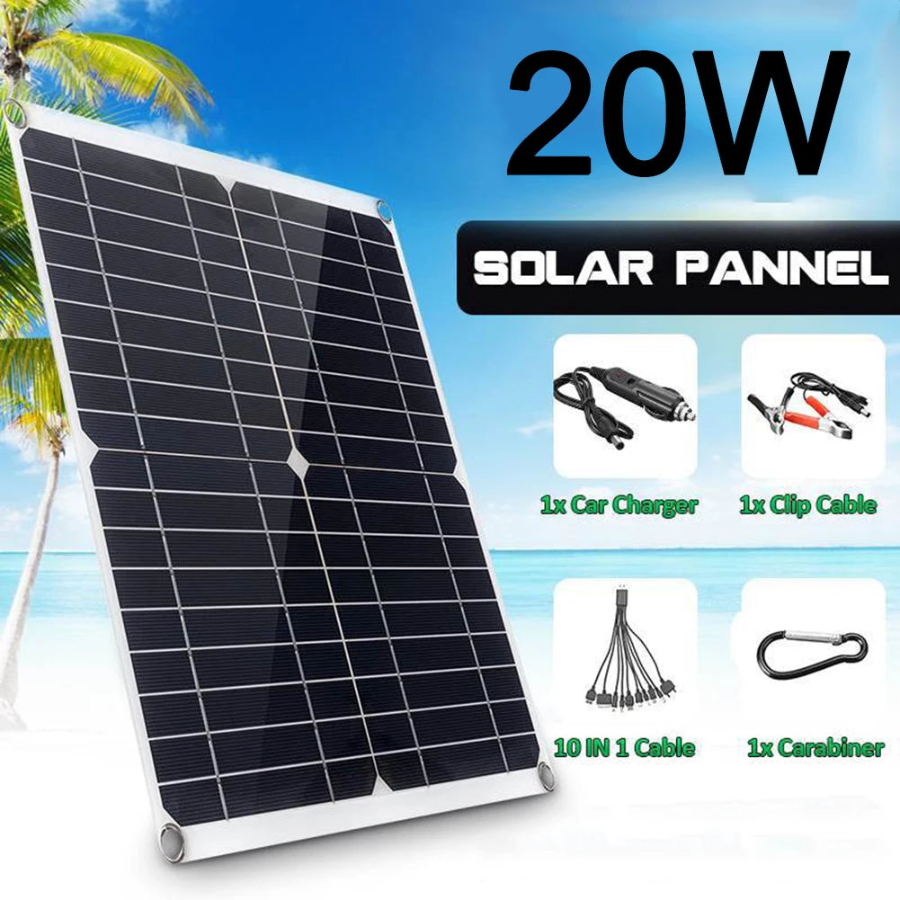 20W 18V Portable Solar Panel Kit Waterproof Flexible Dual USB Output Solar Panel For Car And Marine Charger Power Tools Parts