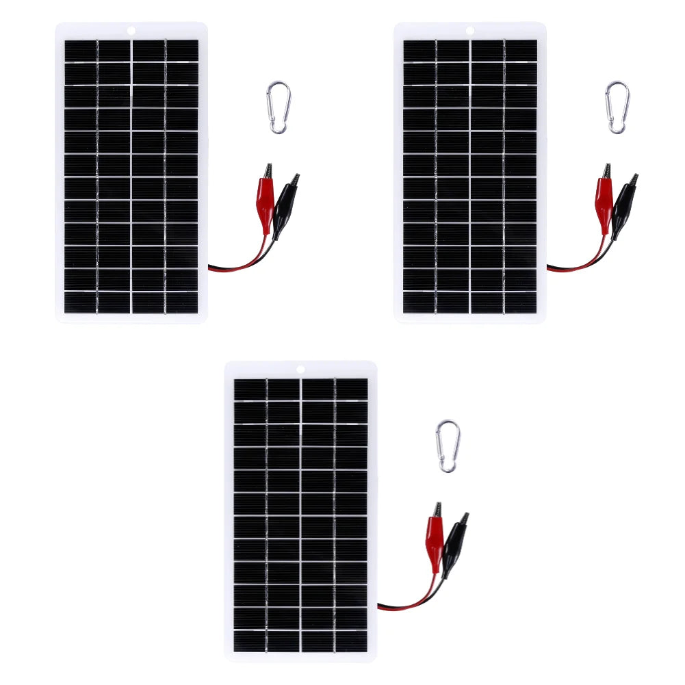 12V Solar Charger EVA Laminated 10W Solar Power Bank with DC Port Carabiner Emergency Solar Charger for 3.7V Battery/Garden Lamp