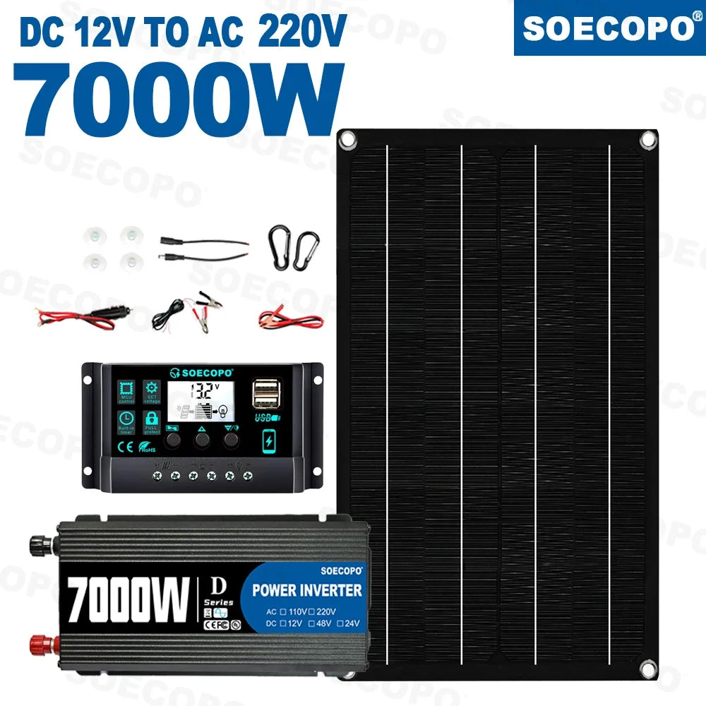 7000W Solar Power Kit 800W Panel 100A Controller 12V to110V/220V Inverter Battery Charger for Shed/Camping/Lighting Easy Install