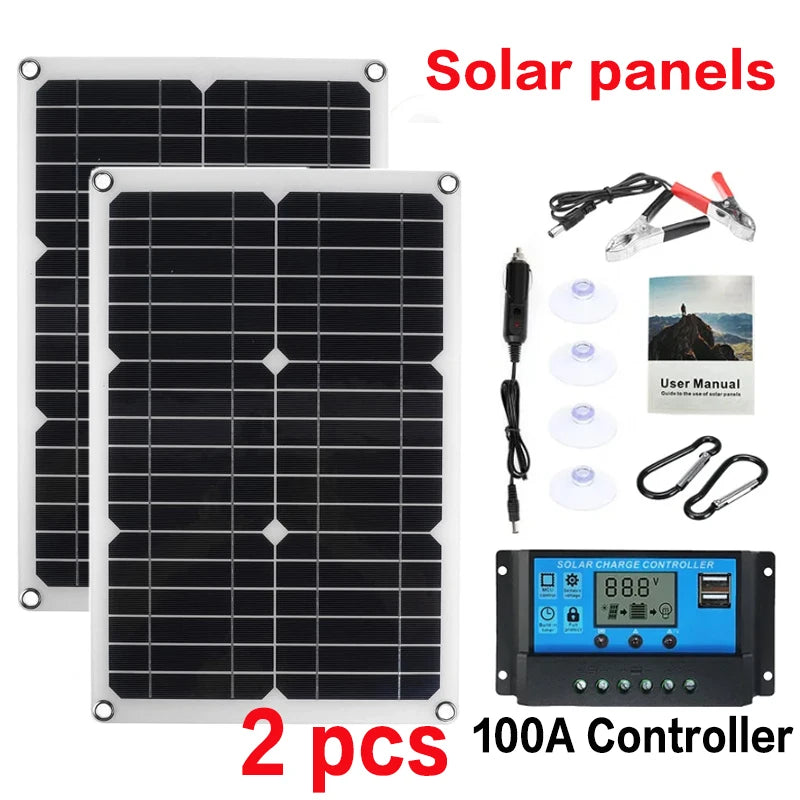 1200W solar panel 12V solar panel charger dual USB with 100A controller flexible solar panel outdoor camping mobile phone car