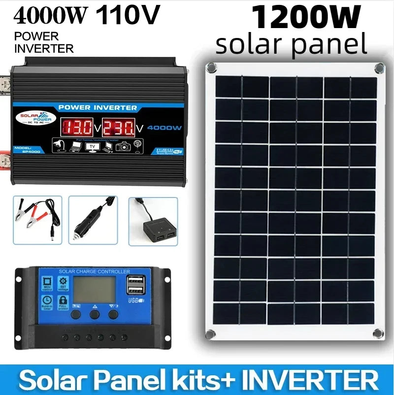 6000W Solar Inverter Generation 110V/220V 1200W Solar Panel Automotive Battery Charge Controller Solar Complete Power Solar Kit
