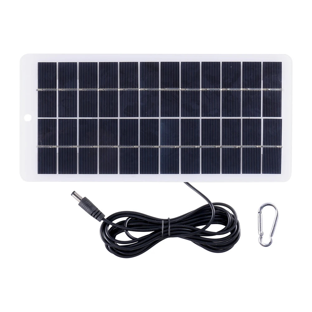 12V Solar Charger EVA Laminated 10W Solar Power Bank with DC Port Carabiner Emergency Solar Charger for 3.7V Battery/Garden Lamp