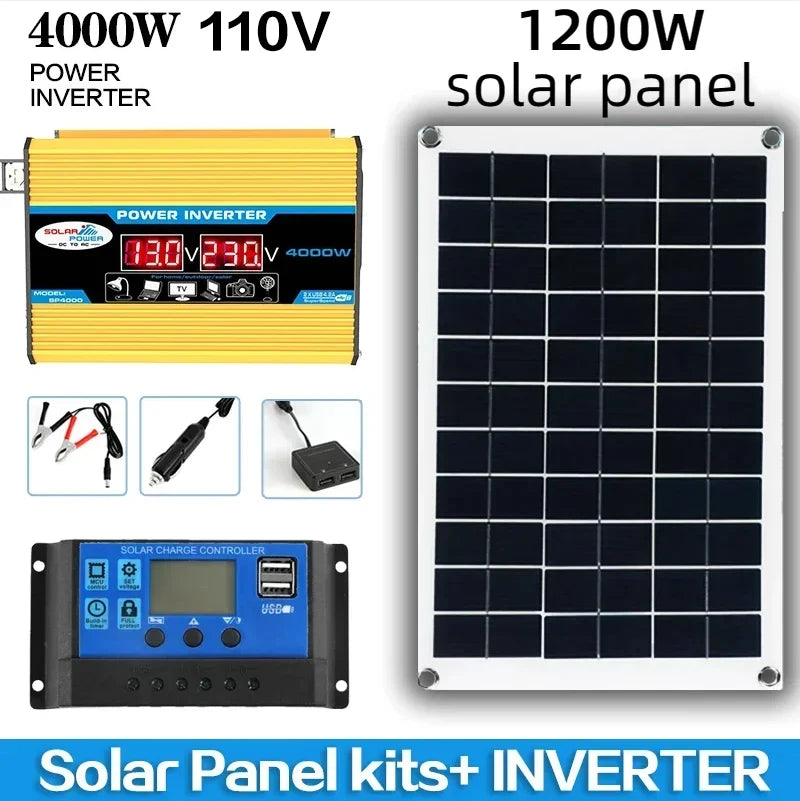 6000W Solar Inverter Generation 110V/220V 1200W Solar Panel Automotive Battery Charge Controller Solar Complete Power Solar Kit