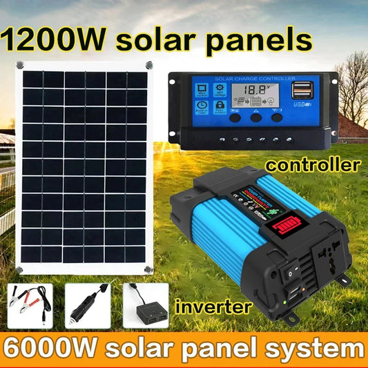 6000W Solar Inverter Generation 110V/220V 1200W Solar Panel Automotive Battery Charge Controller Solar Complete Power Solar Kit