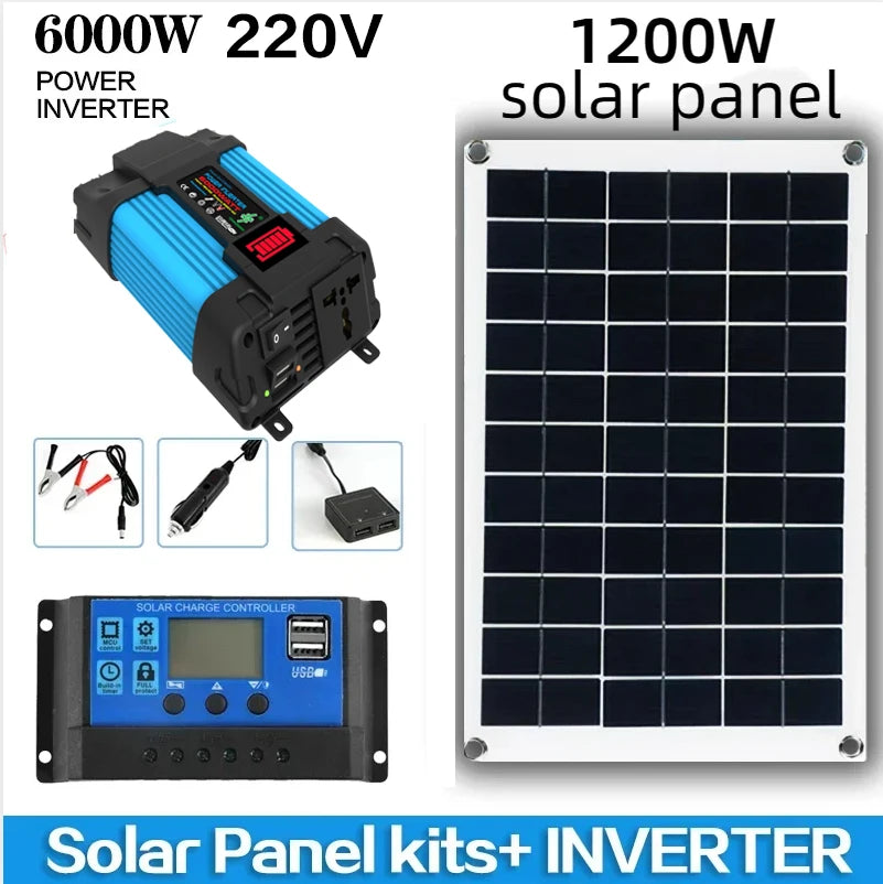 6000W Solar Inverter Generation 110V/220V 1200W Solar Panel Automotive Battery Charge Controller Solar Complete Power Solar Kit
