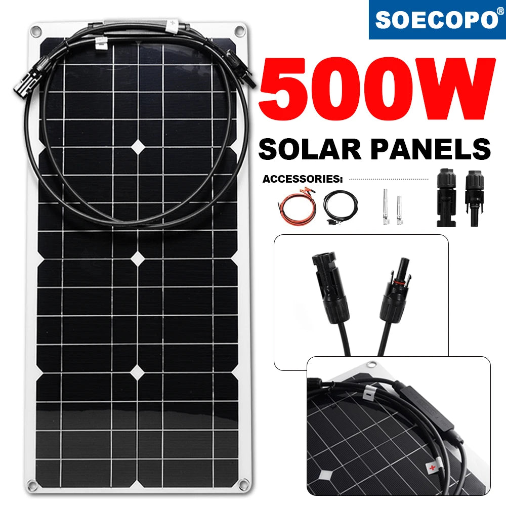 500W 16V Solar Panel High Efficiency  12V Battery Charger Car Boat RV Marine Home Camping Outdoor Off-Grid System Power bank