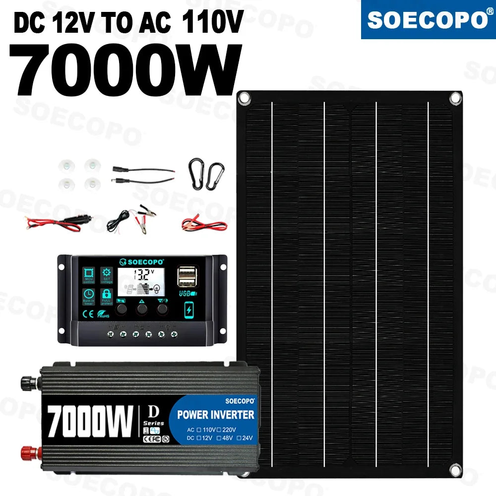 7000W Solar Power Kit 800W Panel 100A Controller 12V to110V/220V Inverter Battery Charger for Shed/Camping/Lighting Easy Install